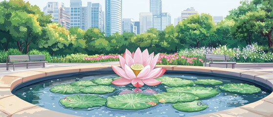 Wall Mural - Lotus Flower Urban Oasis Buddhism, Hinduism Religion Spiritual Symbol - Generative AI