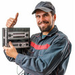 © Hovhannes - Car audio specialist is holding in hand a car equipmen.