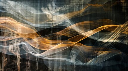 Wall Mural - abstract waves of light and texture flowing across a dark background