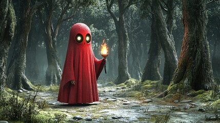 Wall Mural - Red Ghost in the Forest with a Torch