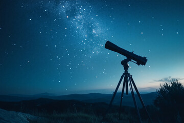 telescope at night against the starry sky