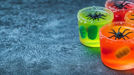 Spooky jello shots with gummy spiders inside