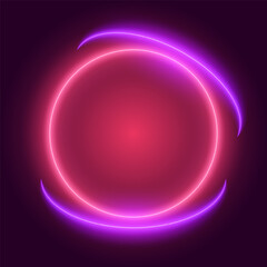 Poster - Pink and purple neon border, circle frame on dark background, vector illustration.