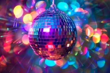 Sticker - Vibrant disco ball reflects dazzling lights with a bokeh effect