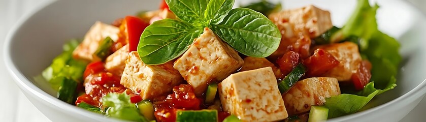 Wall Mural - Tofu Salad with Tomatoes and Cucumber - Photo