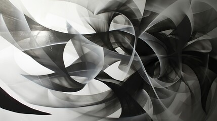 Wall Mural - abstract black and white swirling shapes create dynamic patterns on a light background