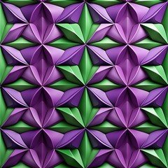 Wall Mural - 3D Wallpaper of decorative origami mosaic geometric knot of purple and green grass colors with high quality seamless realistic texture