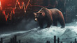 © Lalida - A bear in a powerful stance over a bull lying on a descending stock chart, with a dramatic, shadowy abstract business background conveying the severity of the economic crisis