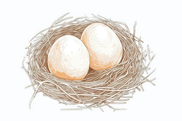 Retro styled illustration of two eggs nestled in a bird's nest, evoking a sense of anticipation for new life