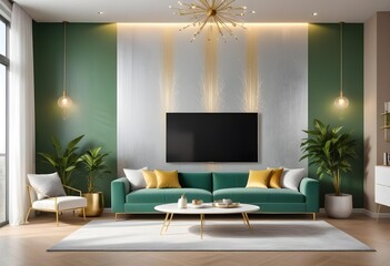 silver glitter effect wall in a modern living room White and gold theme interior modern minimalism photo realism neww Style 3d Paints Doodle Illustration Deep View High Results