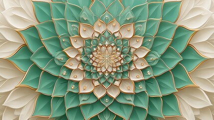 Wall Mural - Abstract Green and Gold Floral Mandala.