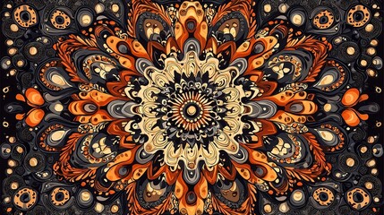 Canvas Print - Abstract Mandala with Orange and Black Colors.