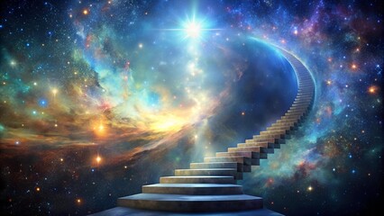 Wall Mural - A Stairway Carved into the Milky Way, Leading to the Cosmos  Generative AI