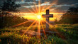 © Prasanth - A cross and an empty grave in the rays of the rising sun , rising, rays