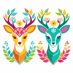 Wall Mural - playful colorful logo a deer wearing vector illustration