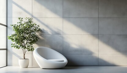 Wall Mural - With a white chair and a plant, this interior design is minimalist