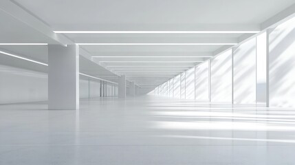 Poster - Futuristic white architecture with car park, empty white floor. concept of car sale, automobile, automotive empty space or area in showroom, shop or store. for product display 