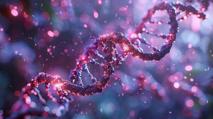 A vibrant, glowing DNA double helix against a colorful bokeh background.  This abstract image represents genetic code and scientific advancement.