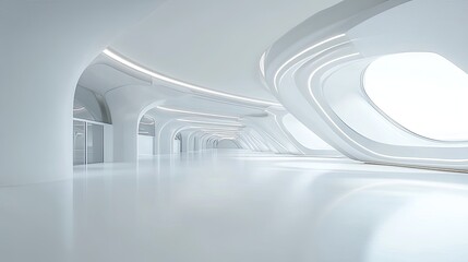 Poster - Futuristic white architecture with car park, empty white floor. concept of car sale, automobile, automotive empty space or area in showroom, shop or store. for product display 