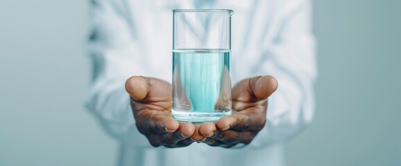 a laboratory technician holding a water testing kit on clear white background, natural lighting