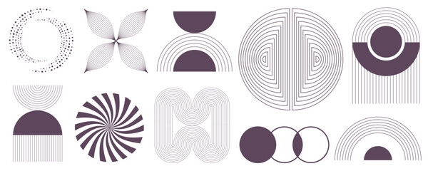 Poster - Geometric shapes set, aesthetic contemporary line art, minimalist geometric shape decoration, elements and forms, trendy modern minimalist style design