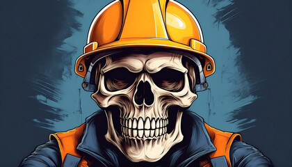  Skull Wearing a Hard Hat- An illustration featuring a skull with a construction helmet, sym_1(276)