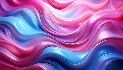 Generative AI illustration of colorful abstract background with pink and blue shiny wavy surfaces