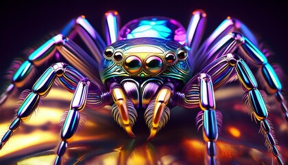 Iridescent spider close-up revealing intricate patterns