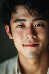 Wall Mural - A close up of a man's face with a white shirt