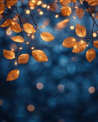 Poster - Holiday illumination and decoration concept - autumn garland bokeh lights over dark blue background