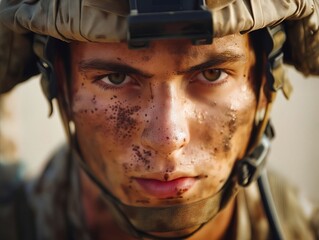 Poster - A close up of a soldier wearing a helmet and goggles