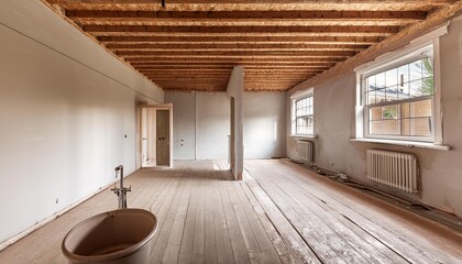 Wall Mural - Unfinished empty room with exposed ceiling and sink