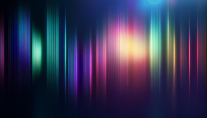 Wall Mural - Vibrant Neon Light Spectrum Reflection on a Dark Horizon with Gradient Beams in Blue, Green, Yellow, Orange, and Pink Hues Against a Deep Indigo Background