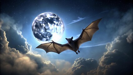 Wall Mural - A Captivating Visual of a Bat in Flight, Illuminated by the Moon's Glow  AI Generated