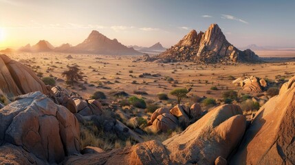 Wall Mural - Sunrise Over Rocky Desert Landscape