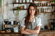 © Kowit - Proud Female Entrepreneur at Cozy Bistro Counter Happiness in Small Business