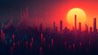 © Paisan - Stunning cityscape with red data bars against a vibrant sunset, symbolizing market volatility trends