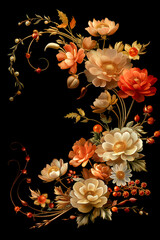 Wall Mural - there is a painting of flowers on a black background