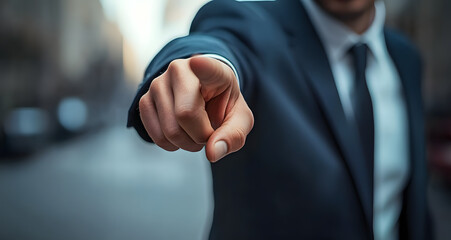 Sticker - business man points his finger at you, Businessman pointing with finger with copy space