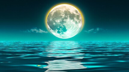 Wall Mural - a full moon over the ocean at night with a reflection in the water
