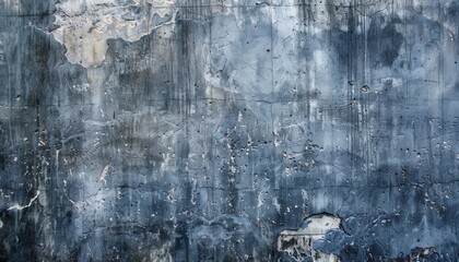 Abstract blue and gray textured concrete wall with weathered and worn surface in an industrial setting