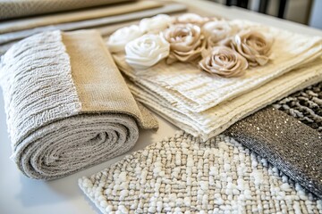 A table topped with lots of different types of rugs