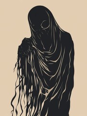 Canvas Print - A haunting silhouette of a figure draped in a flowing cloak, symbolizing mystery, darkness, secrecy, concealment, and the unknown.