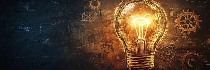 Canvas Print - A vintage lightbulb glows brightly against a textured background, symbolizing innovation, inspiration, creativity, knowledge, and progress.