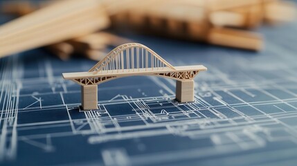 Closeup of a blueprint with focus on a bridge s foundation, civil engineering accuracy