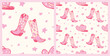 © Levin - Pink Cowgirl Western Boho Cute Cowboy Boots, Hat and Stars, Seamless Pattern Vector Illustration