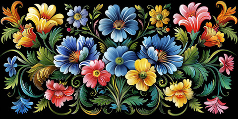 Wall Mural - a close up of a colorful floral design on a black background