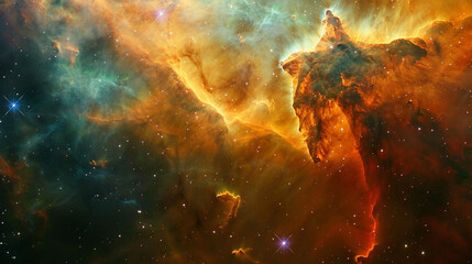 close-up of a nebula-like pattern with vibrant hues, representing the birth of a star in a distant g