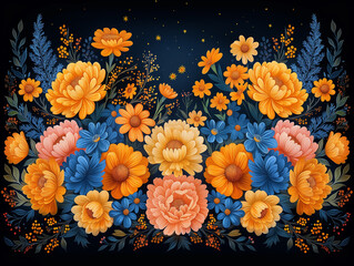 Wall Mural - there is a floral arrangement with orange and blue flowers