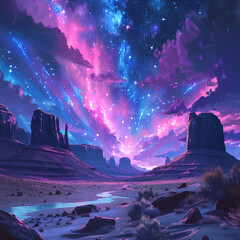 Wall Mural - a brightly colored sky with stars and a river in the middle